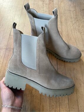 FREDA SALVADOR Brooke Rain Resistant Mink Suede Boot Lug Sole Pull On Ankle US 7